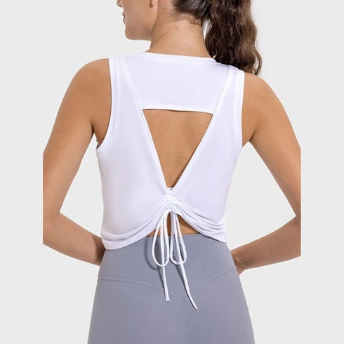 'Vivian' Drawstring Semi Backless Active Tank - Celes Fashion